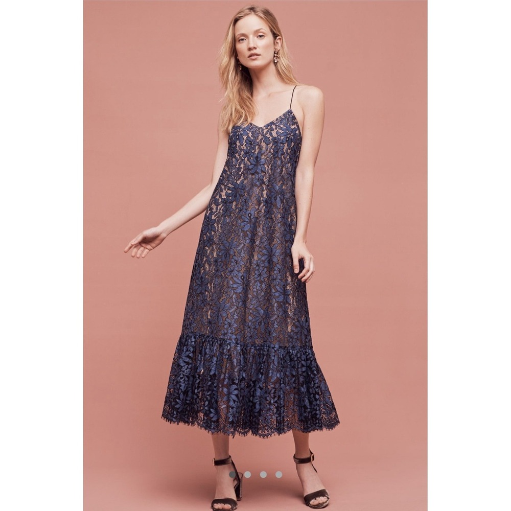 Moulinette Soeurs Celestial Lace Midi Maxi Dress Floral‎ Open Back Size 4